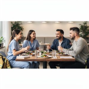 group of people eating in a restaurant